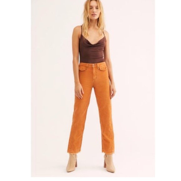 NWOT Free People We The Free Aces High Waist Straight Leg Cord Pant 29 Pale Rust - Picture 2 of 6